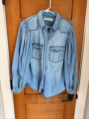 We The Free Free People With Love Light Blue Denim Chambray Button Down Shirt